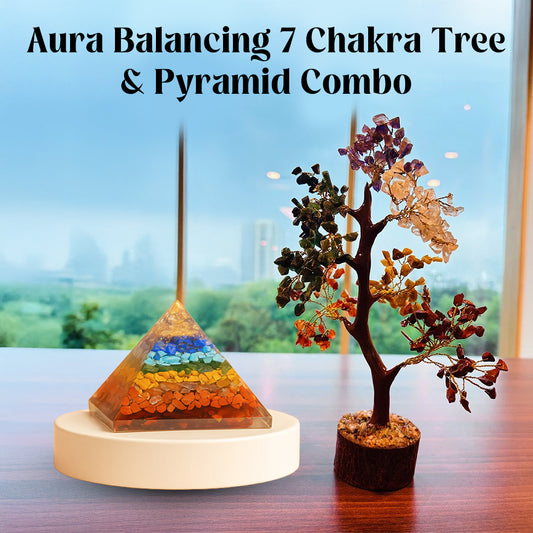 Aura Balancing 7 Chakra Tree & Pyramid Combo ( 7 Chakra Pyramid + 7 Chakra Tree )