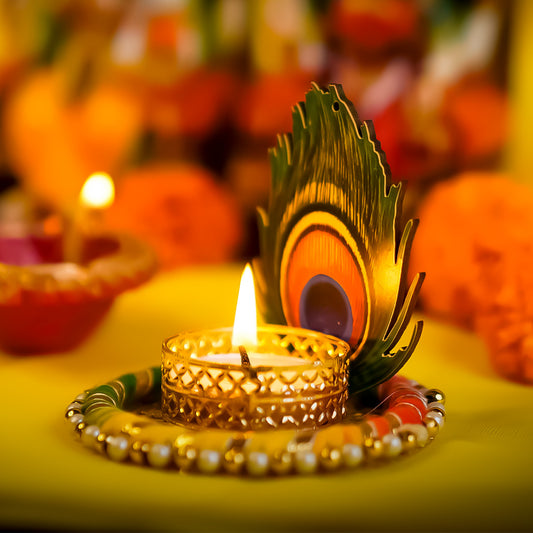 Handcrafted Mor Pankh Candle Holder