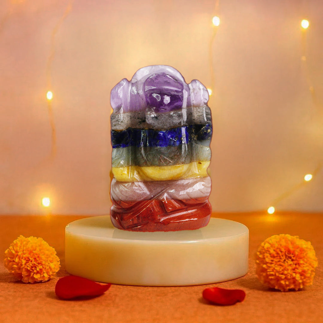 Shree Ganesh Chakra Harmony Combo (7 Chakra Ganesha+7 Chakra Pyramid)