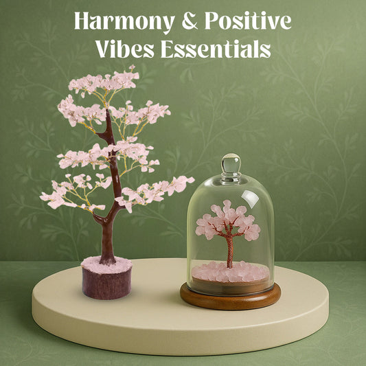 Harmony & Positive Vibes Essentials Combo (Rose Quartz Tree+Dome Crystal Tree)