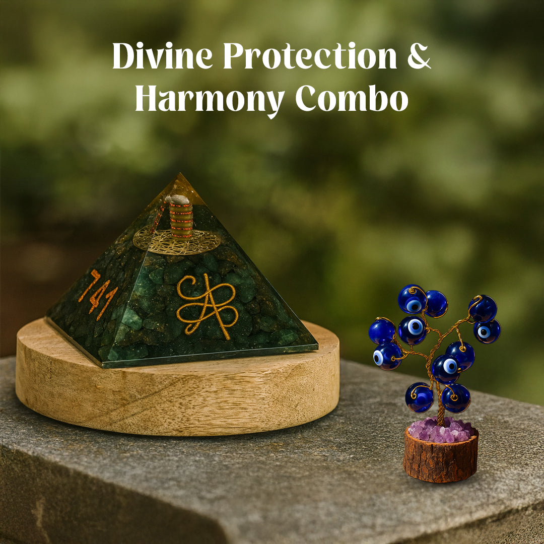 Divine Protection & Harmony Combo ( Green Jade Pyramid+Evil Eye Tree Small )