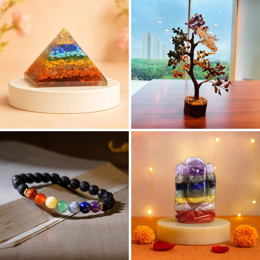 KS Chakra Balance Kit (7 Chakra Tree, 7 Chakra Pyramid, 7 Chakra Bracelet, 7 Chakra Ganesha)