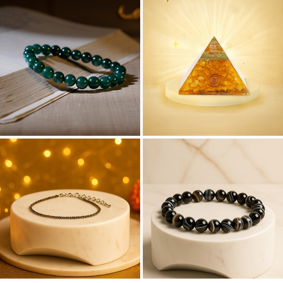 KS Career Growth & Success Kit (Sulemani Hakik Bracelet, Citrine Pyramid, Pyrite Anklet, Green Jade Bracelet)