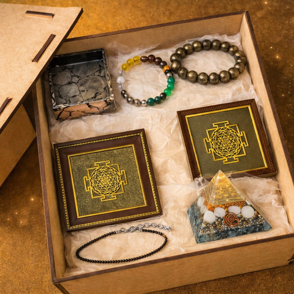 KS Financial Stability Kit (Pyrite Bracelet, Golden Pyrite Tray, Dhan Yog Bracelet, Pyrite Anklet,Shree Yantra)