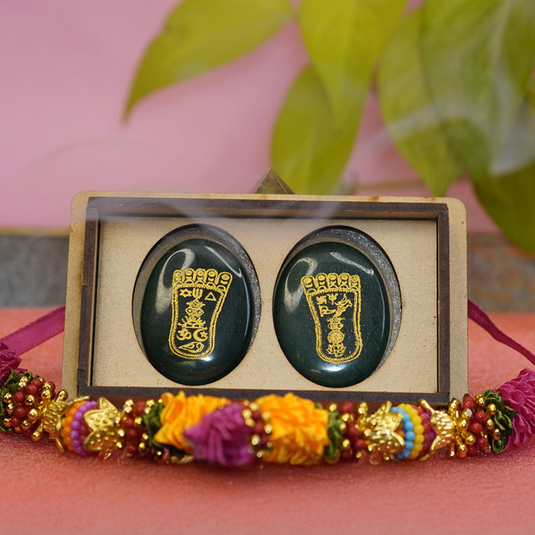 Green Jade Laxmi Charan Paduka Coin
